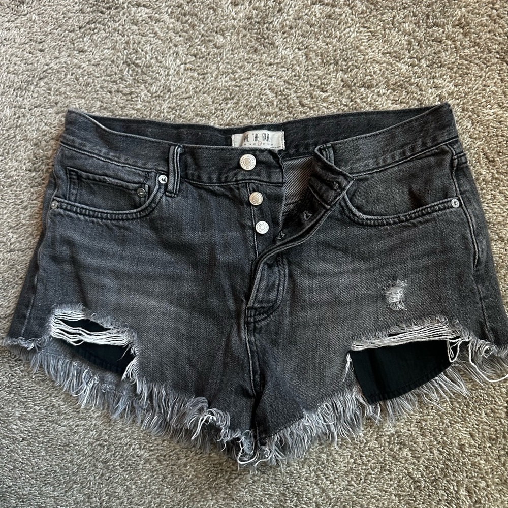 We The Free Black Jean Shorts Distressed Raw Hem